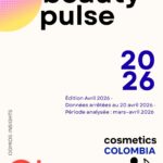 Cover of Beauty Pulse 2026 edition featuring bold black 'beauty pulse' text, a purple-yellow gradient circle, and blue '2026' on a light background. It includes French edition lines.