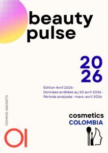 Cover of Beauty Pulse 2026 edition featuring bold black 'beauty pulse' text, a purple-yellow gradient circle, and blue '2026' on a light background. It includes French edition lines.